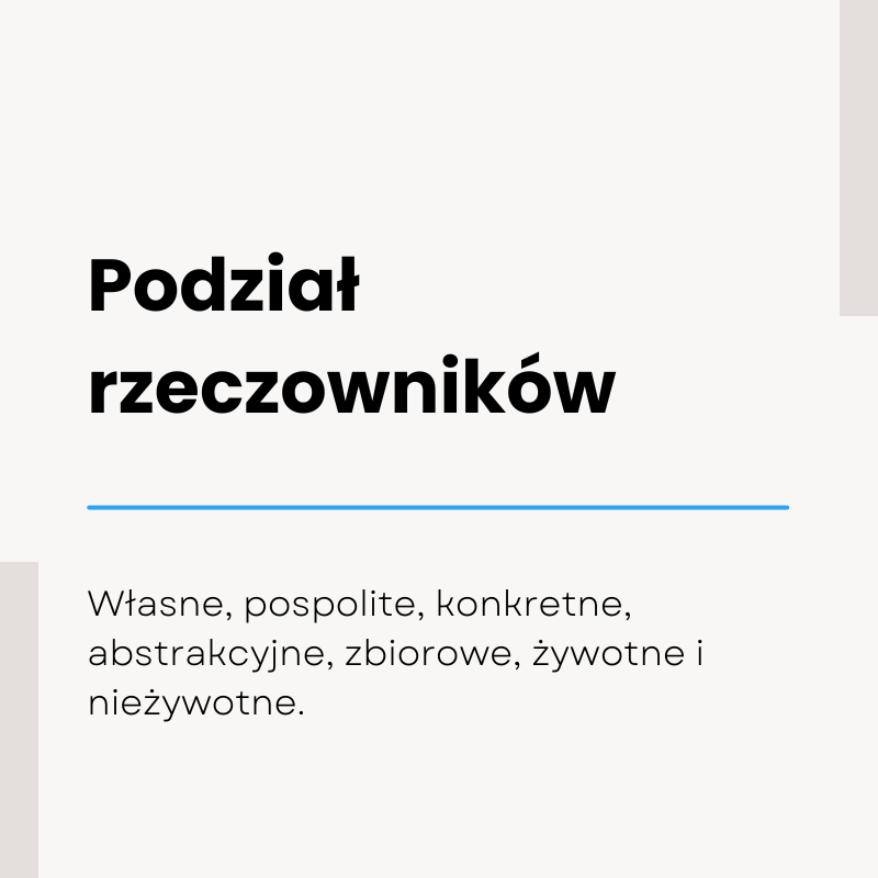 Podział rzeczowników: własne, pospolite, konkretne, abstrakcyjne i zbiorowe